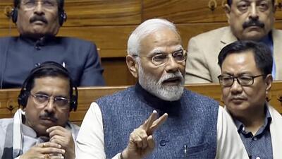 Prime Minister Narendra Modi speaks in the Lok Sabha on Saturday. (ANI) Prime Minister Narendra Modi speaks in the Lok Sabha on Saturday. (ANI)