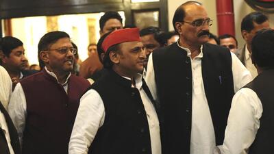 Samajwadi Party chief Akhilesh Yadav on the Vidhan Bhavan premises in Lucknow on Saturday. (Deepak Gupta/HT Photo) Samajwadi Party chief Akhilesh Yadav on the Vidhan Bhavan premises in Lucknow on Saturday. (Deepak Gupta/HT Photo)