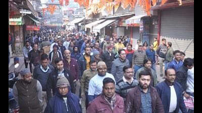 Traders in city have started a protest against the municipal corporation over hiked rental of 1,702 shops across the city in Ghaziabad. (Sakib Ali /HT Photo) Traders in city have started a protest against the municipal corporation over hiked rental of 1,702 shops across the city in Ghaziabad. (Sakib Ali /HT Photo)