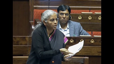 Union Finance Minister Nirmala Sitharaman speaks in the Rajya Sabha on the last day of the Budget Session of Parliament. (ANI) Union Finance Minister Nirmala Sitharaman speaks in the Rajya Sabha on the last day of the Budget Session of Parliament. (ANI)