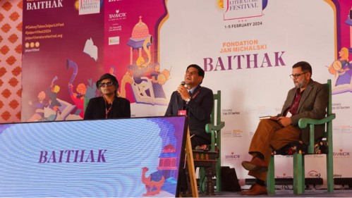 Vivek Shanbhag (right) and Raj Kamal Jha (left) discuss the spaces between fact and fiction. Vivek Shanbhag (right) and Raj Kamal Jha (left) discuss the spaces between fact and fiction.
