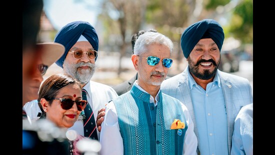 External affairs minister S Jaishankar meets with veterans and leaders of the Indian community during his visit to Sailani Avenue, named after Nain Singh Sailani, an Indian-origin soldier honoured in Australia, in Perth on Saturday. (Photo:X)