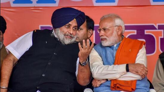 Sukhbir Singh Badal-led SAD had pulled out of the NDA in September 2020 over the now-scrapped three farm laws. (HT File)