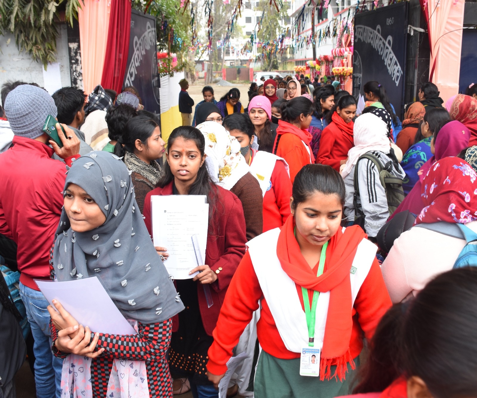 Students coming out after appearing in the Bihar Board class 12th examination at Bankipur Girl's High School in patna (Santosh Kumar )