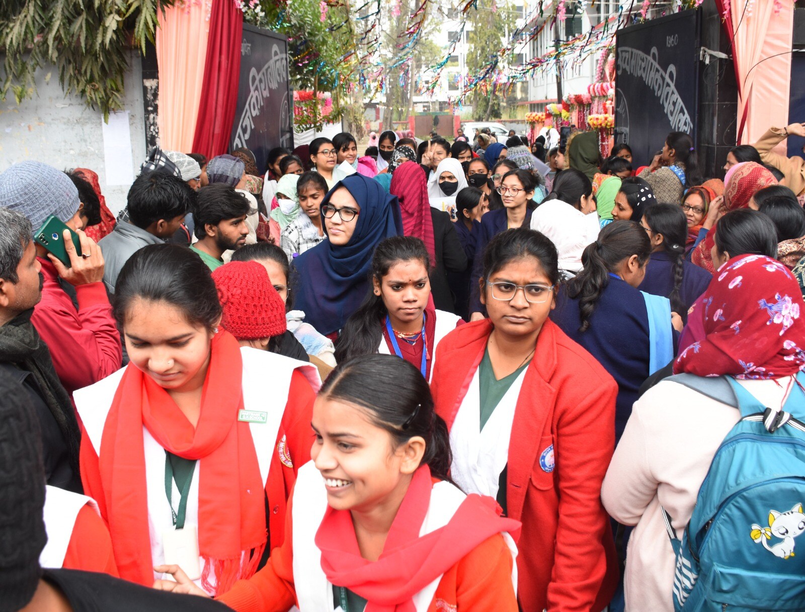 Students coming out after appearing in the Bihar Board class 12th examination at Bankipur Girl's High School in patna. (Santosh Kumar )