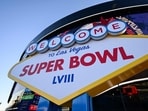 A Welcome To Las Vegas Super Bowl LVIII sign stands outside of Allegiant Stadium at sunrise ahead of Super Bowl LVIII in Las Vegas, Nevada, on February 11, 2024. (Photo by Patrick T. Fallon / AFP) A Welcome To Las Vegas Super Bowl LVIII sign stands outside of Allegiant Stadium at sunrise ahead of Super Bowl LVIII in Las Vegas, Nevada, on February 11, 2024. (Photo by Patrick T. Fallon / AFP)