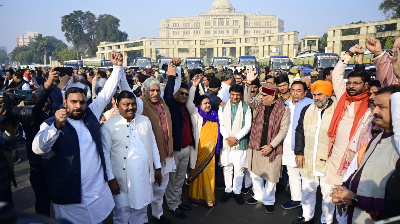 UP lawmakers leave for Ayodhya; CM Yogi Adityanath to reach Ram Temple by noon - Vimarsana News