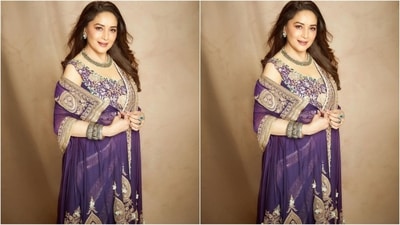 On Saturday, Madhuri gave her followers a weekend treat as the actress took to Instagram and uploaded a series of glam pictures accompanied by the caption "Stepping into the spotlight with a splash of purple". In the post, the actress can be seen looking like an elegant princess in a purple ensemble, striking gracious poses. (Instagram/@madhuridixitnene) On Saturday, Madhuri gave her followers a weekend treat as the actress took to Instagram and uploaded a series of glam pictures accompanied by the caption "Stepping into the spotlight with a splash of purple". In the post, the actress can be seen looking like an elegant princess in a purple ensemble, striking gracious poses. (Instagram/@madhuridixitnene)