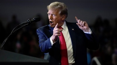 Republican presidential candidate former President Donald Trump speaks at a Get Out The Vote rally at Coastal Carolina University in Conway, S.C., Saturday, Feb. 10, 2024. (AP Photo/Manuel Balce Ceneta) (AP) Republican presidential candidate former President Donald Trump speaks at a Get Out The Vote rally at Coastal Carolina University in Conway, S.C., Saturday, Feb. 10, 2024. (AP Photo/Manuel Balce Ceneta) (AP)