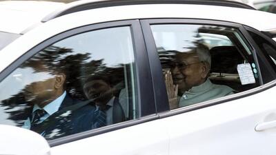 Bihar chief minister Nitish Kumar arriving at the residence of his cabinet colleague Vijay Choudhary in Patna on Sunday. Bihar chief minister Nitish Kumar arriving at the residence of his cabinet colleague Vijay Choudhary in Patna on Sunday.