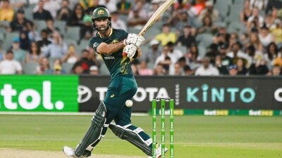 Australia's Glenn Maxwell plays a shot during the second Twenty20 international cricket match between Australia and West Indies at the Adelaide Oval in Adelaide on February 11 (AFP)