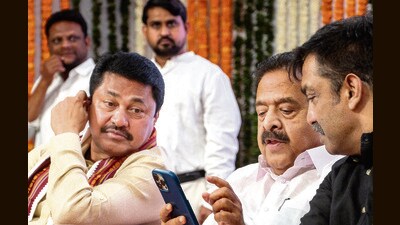 Mumbai, India - Feb. 11, 2024: Maharashtra Congress President Nana Patole with party State in-charge Ramesh Chennithala and Congress Scheduled Castes Department Chairman Rajesh Lilothia during the party State Committee Scheduled Caste Division Executive Meeting, at Tilak Bhavan in Mumbai, India, on Sunday, February 11, 2024. (Photo by Satish Bate/ Hindustan Times) (Hindustan Times) Mumbai, India - Feb. 11, 2024: Maharashtra Congress President Nana Patole with party State in-charge Ramesh Chennithala and Congress Scheduled Castes Department Chairman Rajesh Lilothia during the party State Committee Scheduled Caste Division Executive Meeting, at Tilak Bhavan in Mumbai, India, on Sunday, February 11, 2024. (Photo by Satish Bate/ Hindustan Times) (Hindustan Times)