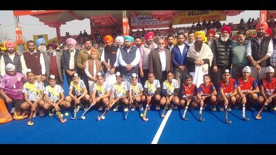 Players during the 36th Jarkhar Games in Ludhiana on Sunday. (HT Photo)
