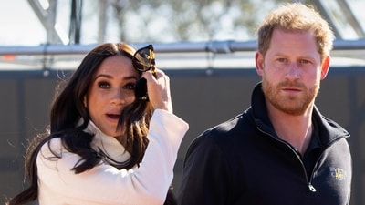 FILE - Prince Harry and Meghan Markle, Duke and Duchess of Sussex visit the track and field event at the Invictus Games in The Hague, Netherlands, Sunday, April 17, 2022. The production company founded by Prince Harry and his wife, Meghan, are splitting ways with Spotify, Friday, June 16, 2023, less than a year after the debut of their podcast “Archetypes."(AP Photo/Peter Dejong, File) (AP) FILE - Prince Harry and Meghan Markle, Duke and Duchess of Sussex visit the track and field event at the Invictus Games in The Hague, Netherlands, Sunday, April 17, 2022. The production company founded by Prince Harry and his wife, Meghan, are splitting ways with Spotify, Friday, June 16, 2023, less than a year after the debut of their podcast “Archetypes."(AP Photo/Peter Dejong, File) (AP)