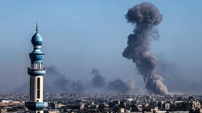 Israel-Hamas War: Smoke billowing during Israeli bombardment over Khan Yunis in the southern Gaza Strip. (AFP)
