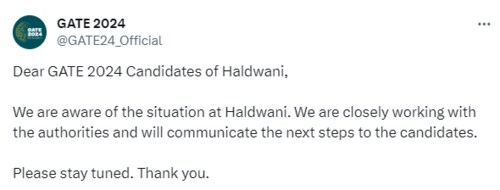 Taking to X, IISc Bangalore said it is closely working with the authorities in Haldwani and will communicate the next steps to the candidates. Taking to X, IISc Bangalore said it is closely working with the authorities in Haldwani and will communicate the next steps to the candidates.