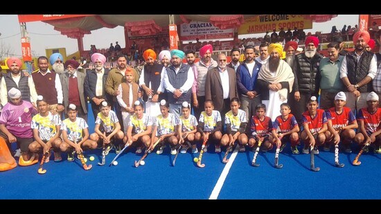 Players during the 36th Jarkhar Games in Ludhiana on Sunday. (HT Photo)