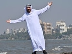 YouTuber Khalid Al Ameri poses for HT City in an exclusive shoot in Bandra, Mumbai. (Anshuman Poyrekar/ HT)