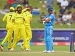 Australia U19 players celebrate a wicket during the final match against India's U19 in the ICC Under-19 World Cup 2024, at Willowmoore Park
Australia U19 players celebrate a wicket during the final match against India's U19 in the ICC Under-19 World Cup 2024, at Willowmoore Park
