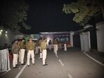 Police outside former Bihar Deputy CM Tejashwi Yadav residence ahead of floor test of the new Bihar Government led by Nitish Kumar in Patna. Police outside former Bihar Deputy CM Tejashwi Yadav residence ahead of floor test of the new Bihar Government led by Nitish Kumar in Patna.
