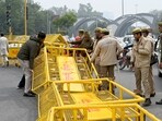 Delhi Police and Gautam Buddha Nagar police force have set up barriers at the Noida-Delhi Chilla border to prevent farmers from entering tomorrow, in New Delhi, India Delhi Police and Gautam Buddha Nagar police force have set up barriers at the Noida-Delhi Chilla border to prevent farmers from entering tomorrow, in New Delhi, India