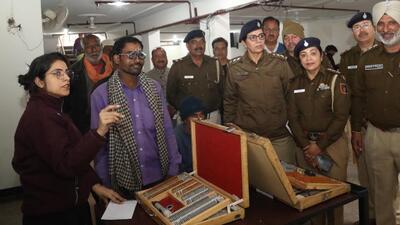 A trucker being tested at a special eye camp organised at the transport area in Sector 26, Chandigarh, on Monday. (HT Photo)