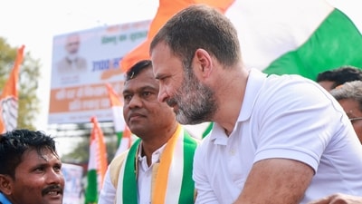 Congress leader Rahul Gandhi being greeted by a security guard during his Bharat Jodo Nyay Yatra, (Congress X photo) Congress leader Rahul Gandhi being greeted by a security guard during his Bharat Jodo Nyay Yatra, (Congress X photo)