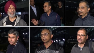 New Delhi, Feb 12 (ANI): A combination of pictures shows the ex-Indian Navy veterans, who were in custody in Qatar, have arrived at the Delhi airport, on Monday. Seven of the eight Indian Navy veterans were sentenced to death on 'espionage' charges. (ANI Photo) (ANI) New Delhi, Feb 12 (ANI): A combination of pictures shows the ex-Indian Navy veterans, who were in custody in Qatar, have arrived at the Delhi airport, on Monday. Seven of the eight Indian Navy veterans were sentenced to death on 'espionage' charges. (ANI Photo) (ANI)