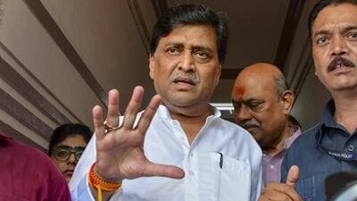 Ashok Chavan addresses the media outside his residence in Mumbai on Monday. (PTI) Ashok Chavan addresses the media outside his residence in Mumbai on Monday. (PTI)