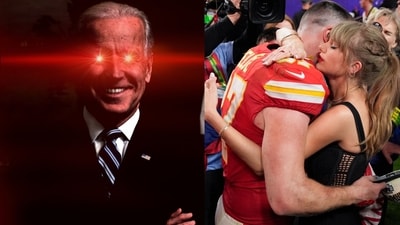Taylor Swift embraces boyfriend Travis Kelce and the couple locked lips on the field at Allegiant Stadium after his Kansas City Chiefs beat the San Francisco 49ers 25-22 in the Super Bowl. Taylor Swift embraces boyfriend Travis Kelce and the couple locked lips on the field at Allegiant Stadium after his Kansas City Chiefs beat the San Francisco 49ers 25-22 in the Super Bowl.