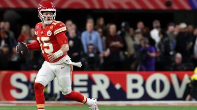 LAS VEGAS, NEVADA - FEBRUARY 11: Patrick Mahomes #15 of the Kansas City Chiefs looks to throw the ball in the second quarter against the San Francisco 49ers during Super Bowl LVIII at Allegiant Stadium on February 11, 2024 in Las Vegas, Nevada. Jamie Squire/Getty Images/AFP (Photo by JAMIE SQUIRE / GETTY IMAGES NORTH AMERICA / Getty Images via AFP) (Getty Images via AFP) LAS VEGAS, NEVADA - FEBRUARY 11: Patrick Mahomes #15 of the Kansas City Chiefs looks to throw the ball in the second quarter against the San Francisco 49ers during Super Bowl LVIII at Allegiant Stadium on February 11, 2024 in Las Vegas, Nevada. Jamie Squire/Getty Images/AFP (Photo by JAMIE SQUIRE / GETTY IMAGES NORTH AMERICA / Getty Images via AFP) (Getty Images via AFP)