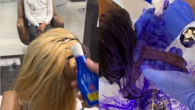 Snapshot of the man's hair dyed with Ujala. (Instagram/@Rahul Kalshetty) Snapshot of the man's hair dyed with Ujala. (Instagram/@Rahul Kalshetty)