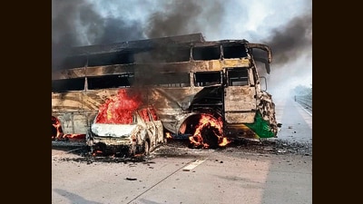 Police said that the accident took place near the 117 milestone of the Yamuna Expressway in Mathura district. (HT Photo)