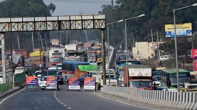 Traffic at Derabassi – Ambala Highway due to diversions ahead of the farmers’ march on Tuesday. (Ravi Kumar/HT photo) Traffic at Derabassi – Ambala Highway due to diversions ahead of the farmers’ march on Tuesday. (Ravi Kumar/HT photo)