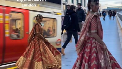 Snapshot of the woman in lehenga walking around London. (Instagram/@Shraddha) Snapshot of the woman in lehenga walking around London. (Instagram/@Shraddha)