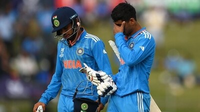 Naman Tiwari and Saumy Pandey after India were bowled out for 174. (Getty) Naman Tiwari and Saumy Pandey after India were bowled out for 174. (Getty)