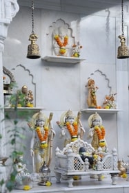 In a photo, several white marble statues of deities were seen. In a photo, several white marble statues of deities were seen.