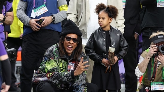 LAS VEGAS, NEVADA - FEBRUARY 11: American Rapper Jay-Z reacts before Super Bowl LVIII between the San Francisco 49ers and Kansas City Chiefs at Allegiant Stadium on February 11, 2024 in Las Vegas, Nevada. Steph Chambers/Getty Images/AFP (Photo by Steph Chambers / GETTY IMAGES NORTH AMERICA / Getty Images via AFP)(Getty Images via AFP)