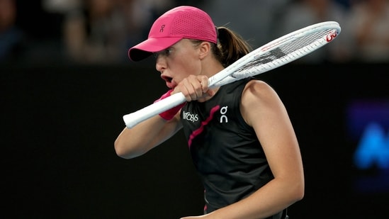 Poland's Iga Swiatek reacts on a point against Czech Republic's Linda Noskova (AFP)