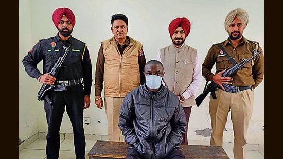 The accused in custody of STF in Ludhiana on Monday. (HT Photo)