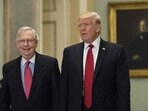 In this photo taken in October 2017, then President Donald Trump (R) and Senate Majority Leader Mitch McConnell (R-KY) walk to a lunch with Senate Republicans on Capitol Hill in Washington, DC. In this photo taken in October 2017, then President Donald Trump (R) and Senate Majority Leader Mitch McConnell (R-KY) walk to a lunch with Senate Republicans on Capitol Hill in Washington, DC.