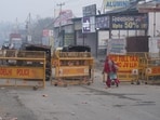 Barricades put up at Singhu border in view of farmers' 'Delhi Chalo' march, in New Delhi, Tuesday