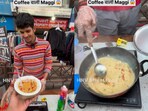 Snapshot of the street vendor making coffee Maggi. 