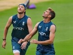 England's James Anderson and Ollie Robinson during a practice session England's James Anderson and Ollie Robinson during a practice session