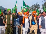 Farmers at the Shambhu border between Haryana and Punjab, as they make their way towards Delhi for the Delhi Chalo protest march.
