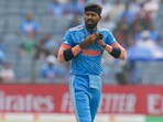 India's bowler Hardik Pandya during the ICC Men's Cricket World Cup 2023 match between India and Bangladesh, India's bowler Hardik Pandya during the ICC Men's Cricket World Cup 2023 match between India and Bangladesh,