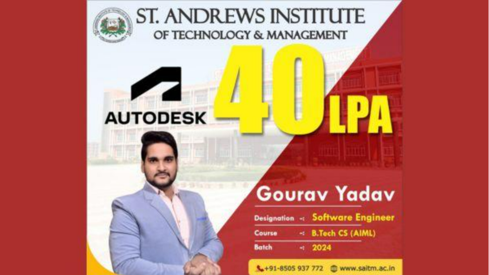 St. Andrews Student Excels with 40 Lakh Pre-Placement Offer from Autodesk - Vimarsana News