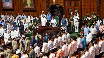Karnataka Governor Thaawarchand Gehlot, State Chief Minister Siddaramaiah, State Deputy CM DK Shivakumar, State Assembly Speaker UT Khader and other MLAs attend the Joint Session of the State Assembly, at Vidhana Soudha, in Bengaluru on Monday. (ANI Photo) (Savitha) Karnataka Governor Thaawarchand Gehlot, State Chief Minister Siddaramaiah, State Deputy CM DK Shivakumar, State Assembly Speaker UT Khader and other MLAs attend the Joint Session of the State Assembly, at Vidhana Soudha, in Bengaluru on Monday. (ANI Photo) (Savitha)
