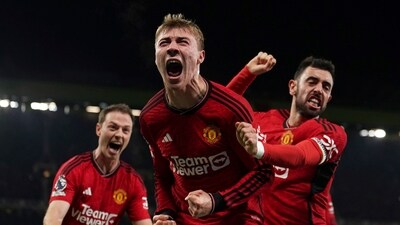 Manchester United's Rasmus Hojlund, center, celebrates scoring their side's third goal (AP) Manchester United's Rasmus Hojlund, center, celebrates scoring their side's third goal (AP)