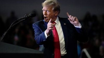 Republican presidential candidate former President Donald Trump speaks at a Get Out The Vote rally at Coastal Carolina University in Conway, S.C., Saturday, Feb. 10, 2024. (AP Photo/Manuel Balce Ceneta) (AP) Republican presidential candidate former President Donald Trump speaks at a Get Out The Vote rally at Coastal Carolina University in Conway, S.C., Saturday, Feb. 10, 2024. (AP Photo/Manuel Balce Ceneta) (AP)